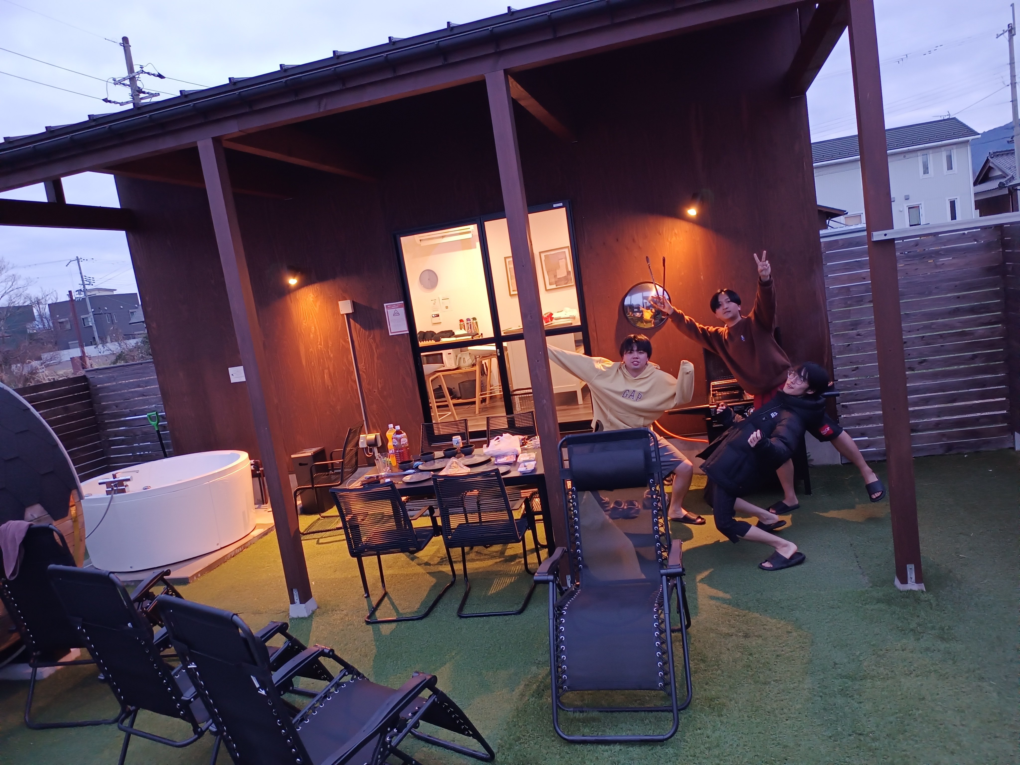 Evening gathering with friends at outdoor space